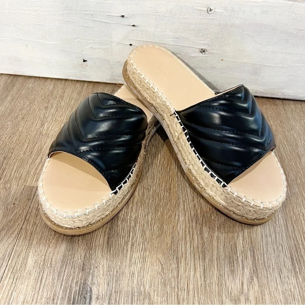 Pretty Little Thing Black Quilted Mule Flatform Espadrille Sandals